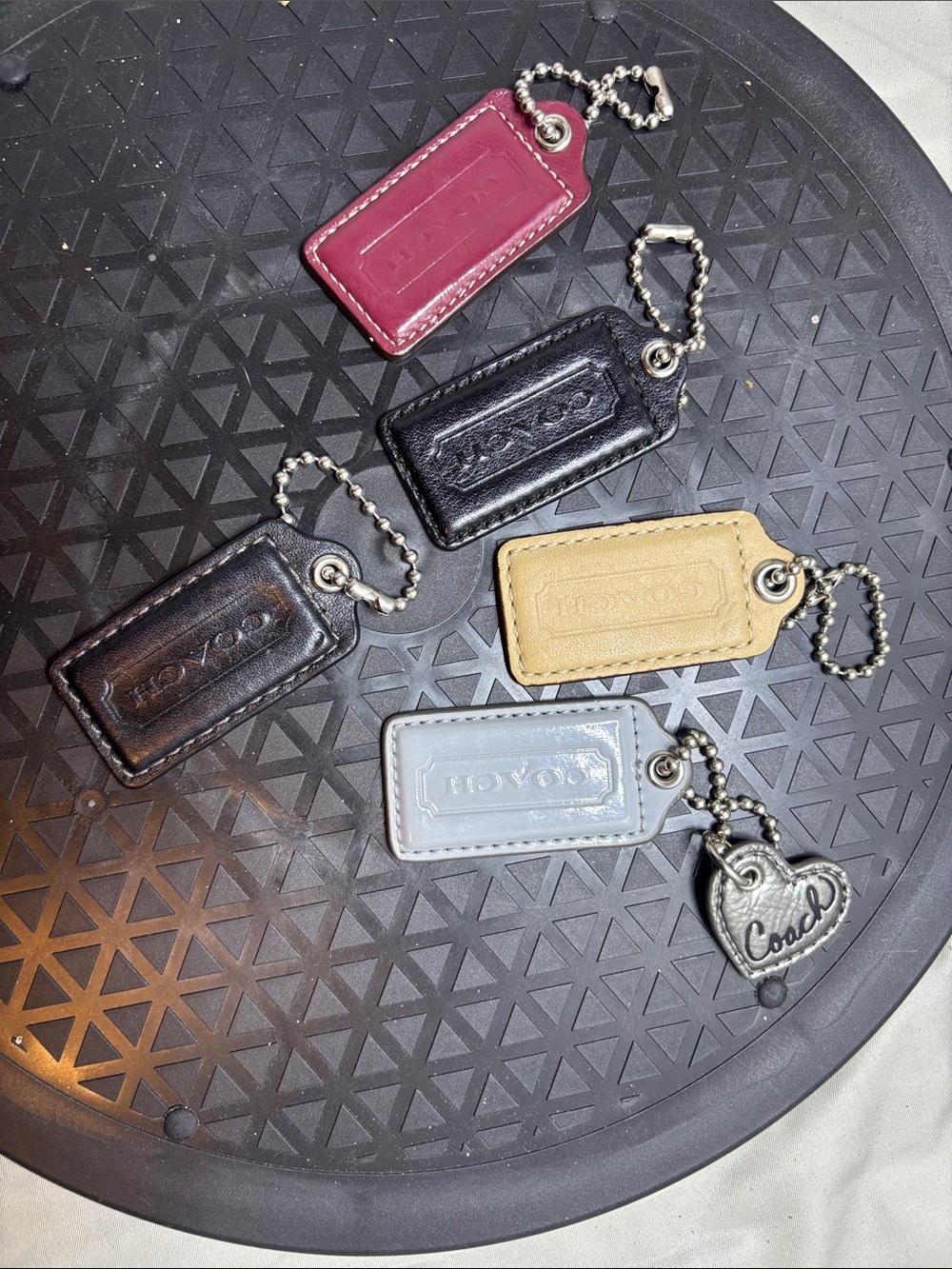 Coach Leather Key & Card Holder Tags — Burgundy, Black, Brown, Tan, Light Gray